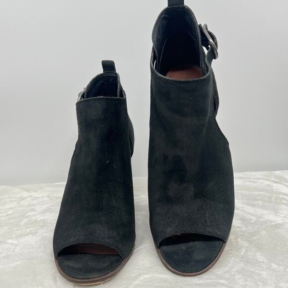 LUCKY BRAND Oona Black Suede Peep Toe  Booties 9M  Moto Nightout Office - Picture 1 of 8